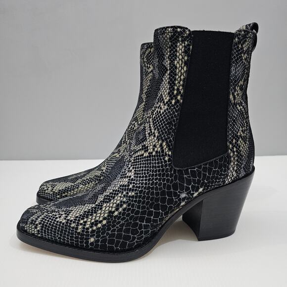 NEW Paige Emery Ankle Boot Womens 9.5 Black Snake Print Suede Western Chelsea - Picture 14 of 14